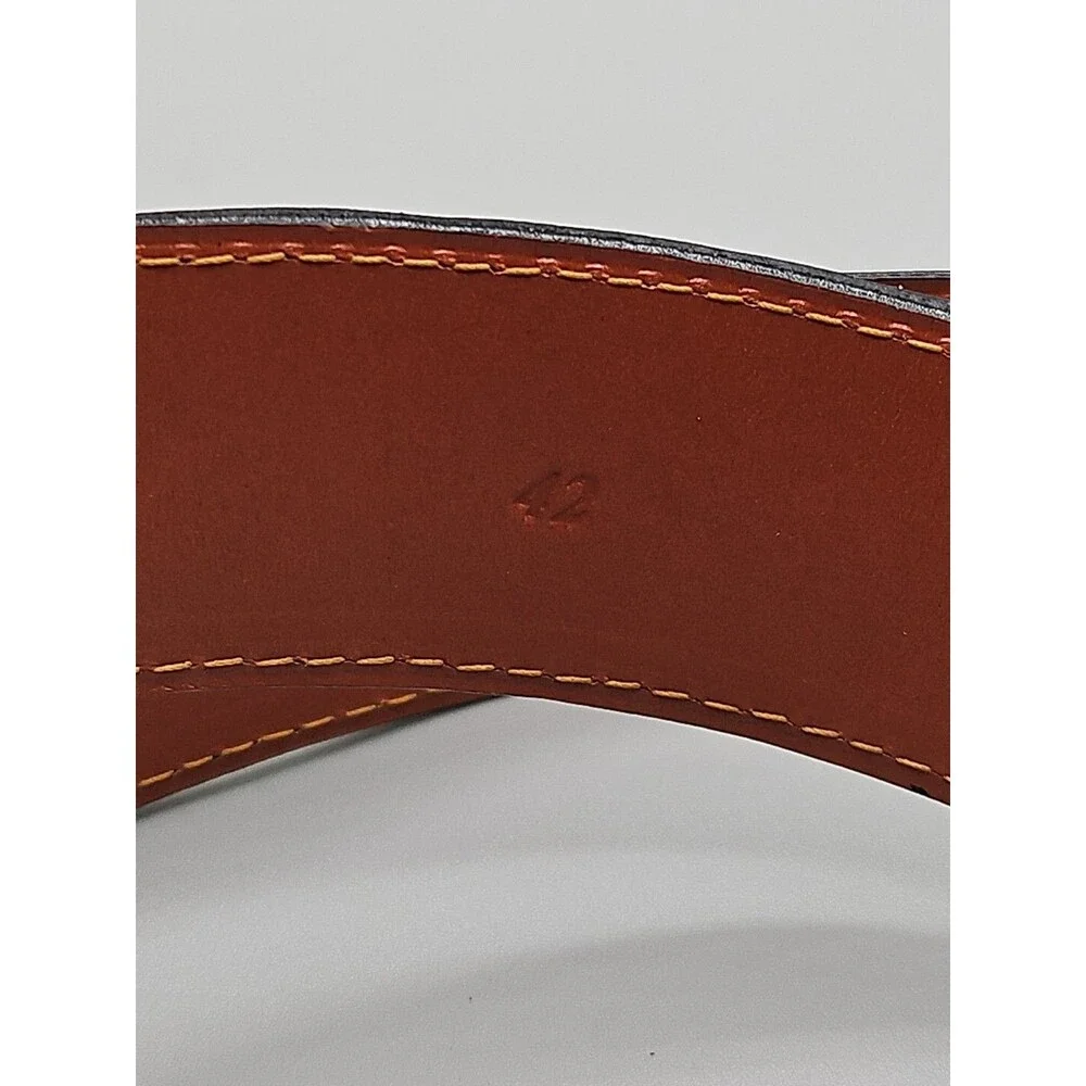 Elk Skin Black Leather Belt Size 42 USA Handmade Silver Brass Buckle 1.5